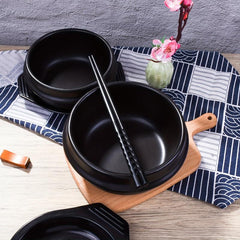 Stone Bowl With Tray 5.5'' 27 OZ Ceramic Stone Hot Pot
