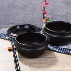 Stone Bowl With Tray 5.5'' 27 OZ Ceramic Stone Hot Pot