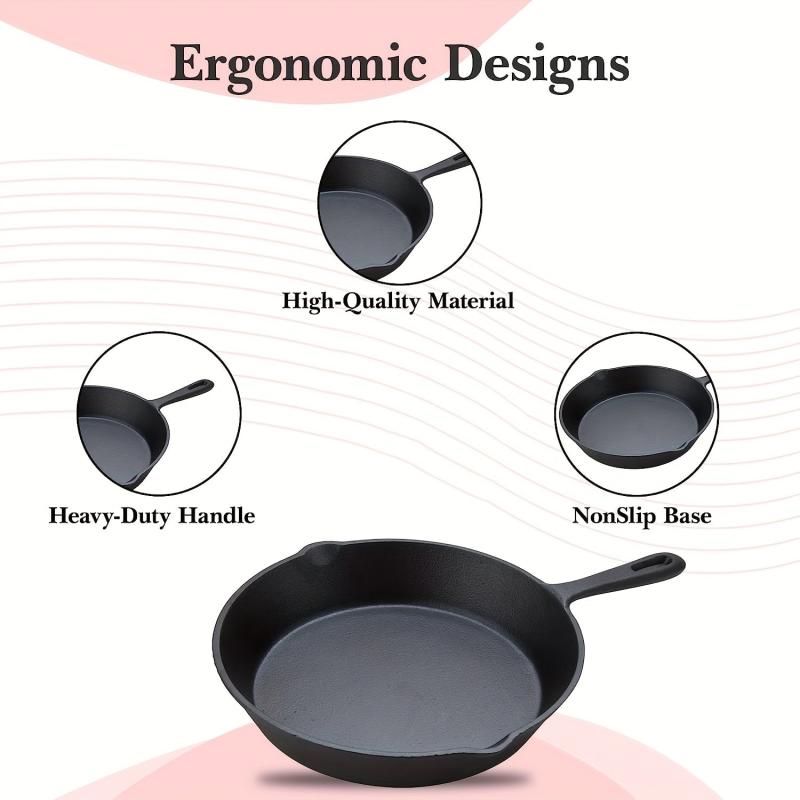Pre Seasoned Cast Iron Frying Pan 25.4cm Silicone Handle Kitchen