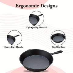 Pre Seasoned Cast Iron Frying Pan 25.4cm Silicone Handle Kitchen