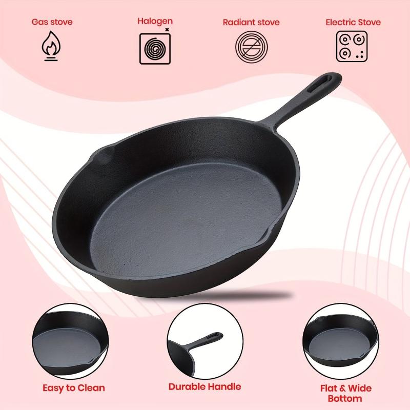 Pre Seasoned Cast Iron Frying Pan 25.4cm Silicone Handle Kitchen