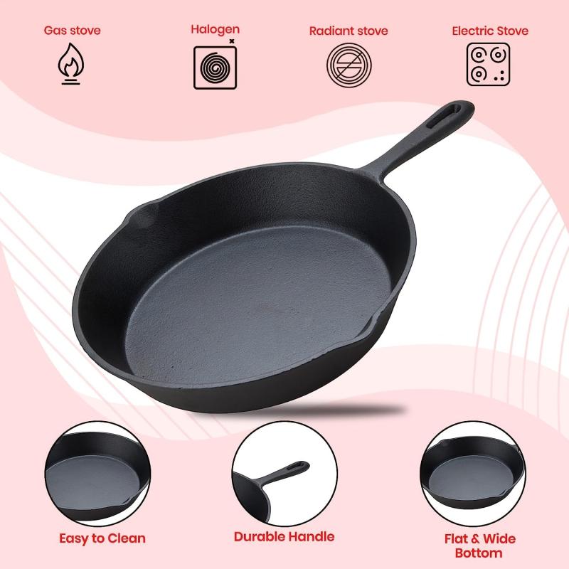 Pre Seasoned Cast Iron Frying Pan 25.4cm Silicone Handle Kitchen