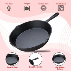 Pre Seasoned Cast Iron Frying Pan 25.4cm Silicone Handle Kitchen