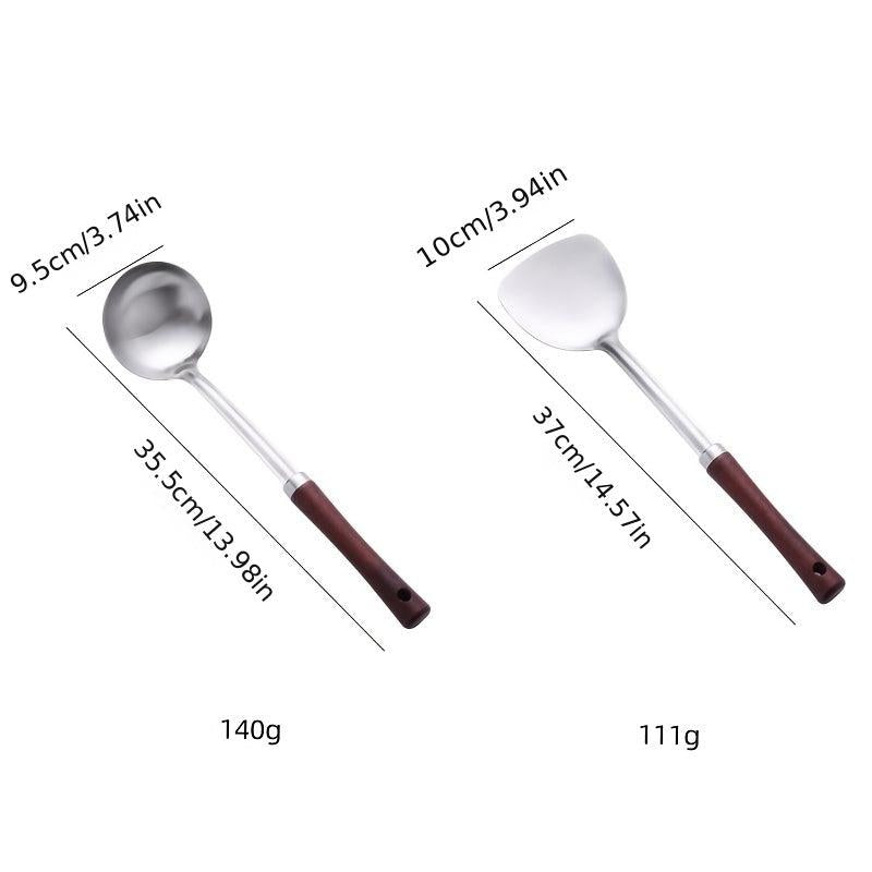 Stainless Steel Wok Spatula Soup Spoon Heat Resistant Wooden Handle