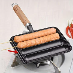 Cast Iron Sausage Pan Pre Seasoned Square Grill Pan for Kitchen & Outdoor Use