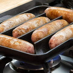 Cast Iron Sausage Pan Pre Seasoned Square Grill Pan for Kitchen & Outdoor Use