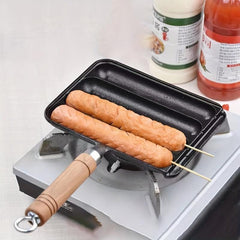 Cast Iron Sausage Pan Pre Seasoned Square Grill Pan for Kitchen & Outdoor Use