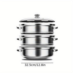 3 Tier Steamer Pot Stainless Steel for Gas Stovetop and Induction Cooker
