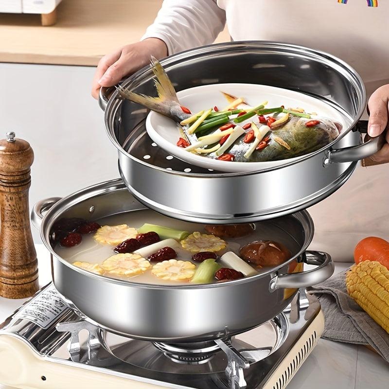 3 Tier Steamer Pot Stainless Steel for Gas Stovetop and Induction Cooker