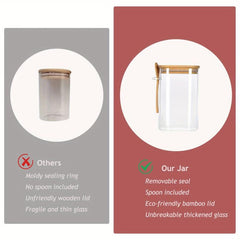 3pcs High Glass Jars w/ Bamboo Cover for Candy Seasoning Tea Storage