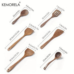 6pcs Wooden Kitchen Utensils Set Spatula Ladle Rice Paddle