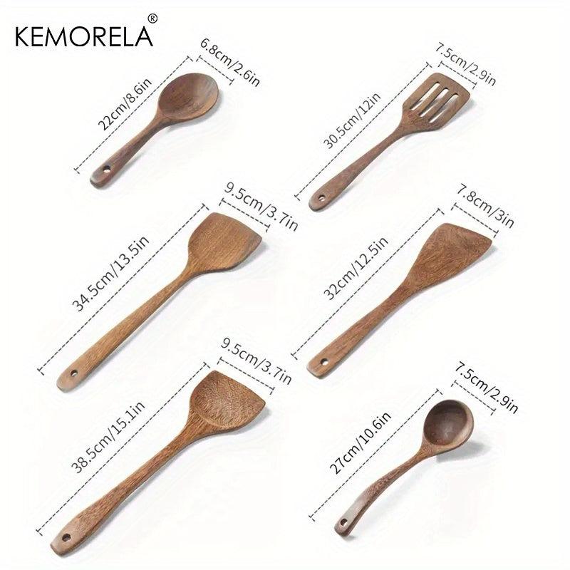 6pcs Wooden Kitchen Utensils Set Spatula Ladle Rice Paddle
