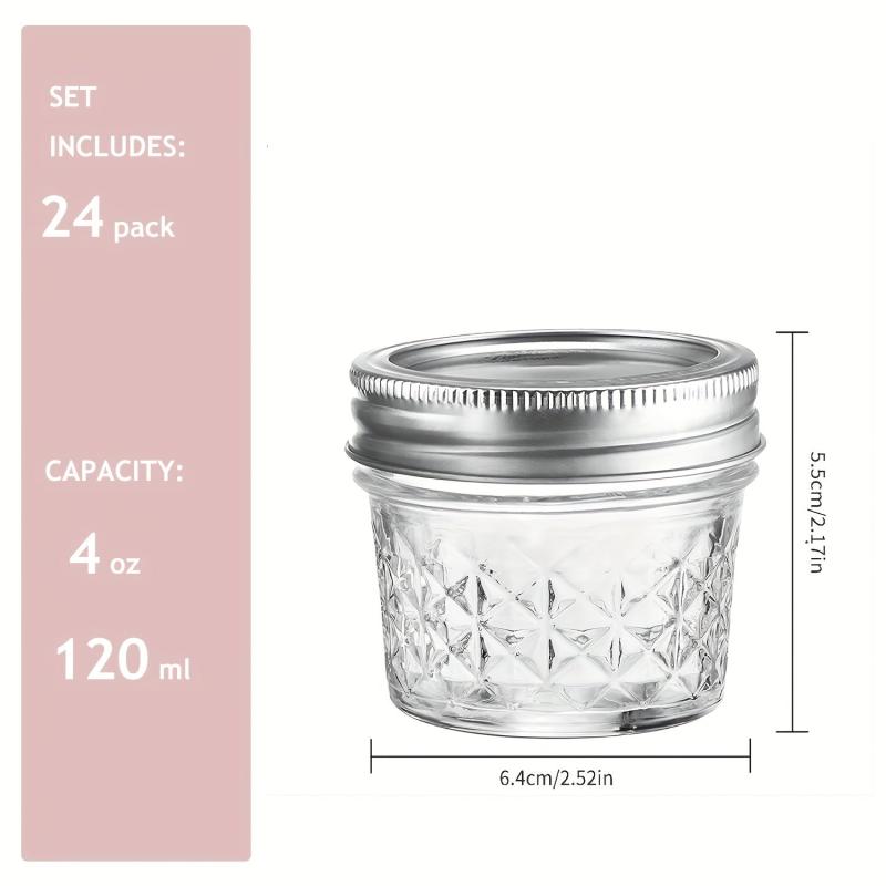 24pack 4oz Mason Jar Glass Storage Jar Airtight Lids