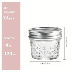 24pack 4oz Mason Jar Glass Storage Jar Airtight Lids
