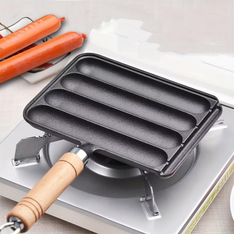 Cast Iron 4-Grid Sausage Grill Pan for Stovetop Breakfast