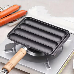 Cast Iron 4-Grid Sausage Grill Pan for Stovetop Breakfast