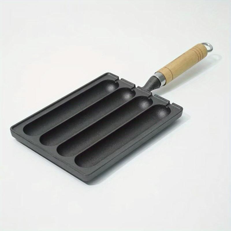 Cast Iron 4-Grid Sausage Grill Pan for Stovetop Breakfast