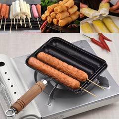 Cast Iron 4-Grid Sausage Grill Pan for Stovetop Breakfast
