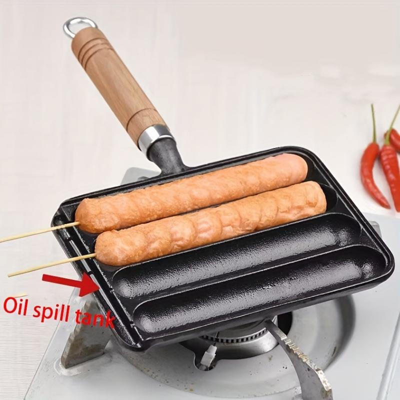 Cast Iron 4-Grid Sausage Grill Pan for Stovetop Breakfast
