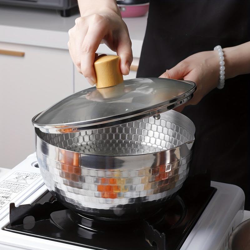 1pc Stainless Steel Saucepan With Lid 19 Saucier Kitchen Utensils