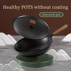 Non Stick Chef's Pan 30 Wok With Lid Wooden Handle