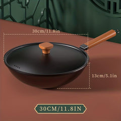 Non Stick Chef's Pan 30 Wok With Lid Wooden Handle