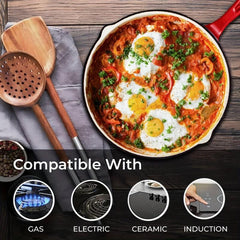 20 Enameled Cast Iron Skillet Pour Spouts Easy Grip Handle Frying Pan