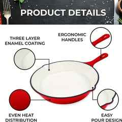 20 Enameled Cast Iron Skillet Pour Spouts Easy Grip Handle Frying Pan