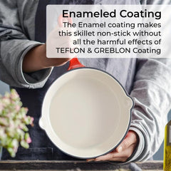 20 Enameled Cast Iron Skillet Pour Spouts Easy Grip Handle Frying Pan