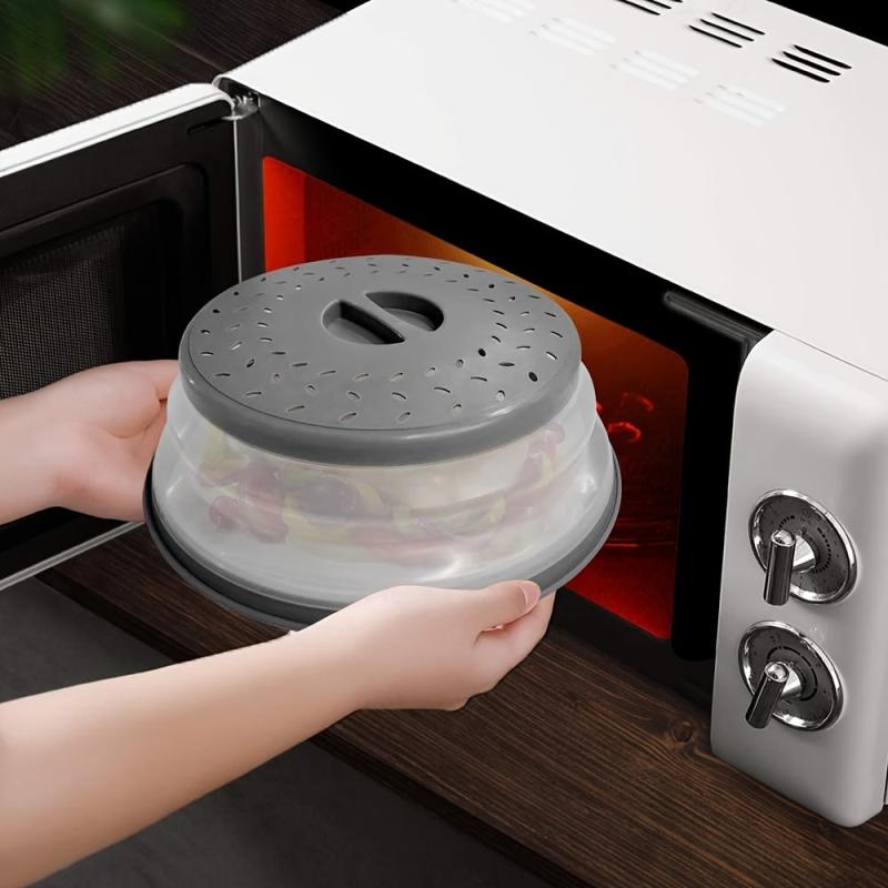 Collapsible Microwave Food Cover BPA TPR 26 67 Cm Round Grey