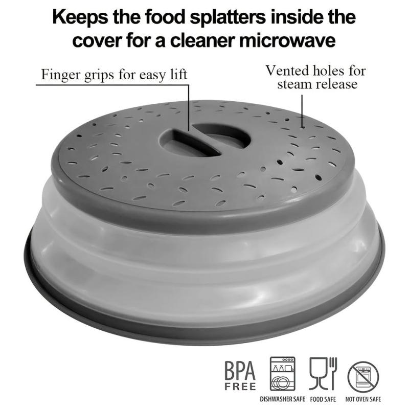 Collapsible Microwave Food Cover BPA TPR 26 67 Cm Round Grey