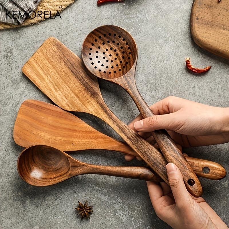 10PCS Wood Utensils for Cooking Set Spoon Spatula Ladle Kitchen Accessories