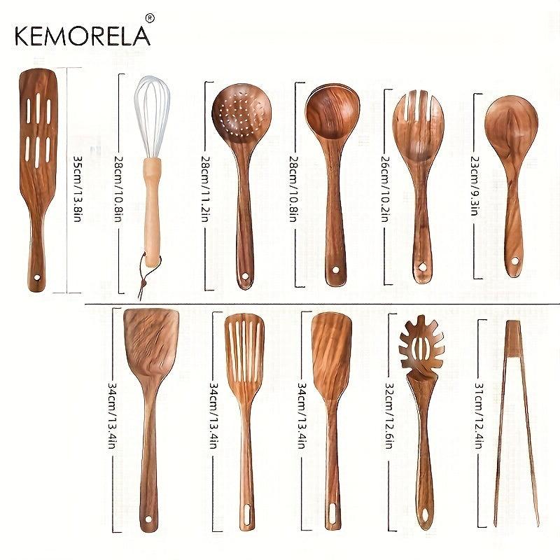 10PCS Wood Utensils for Cooking Set Spoon Spatula Ladle Kitchen Accessories