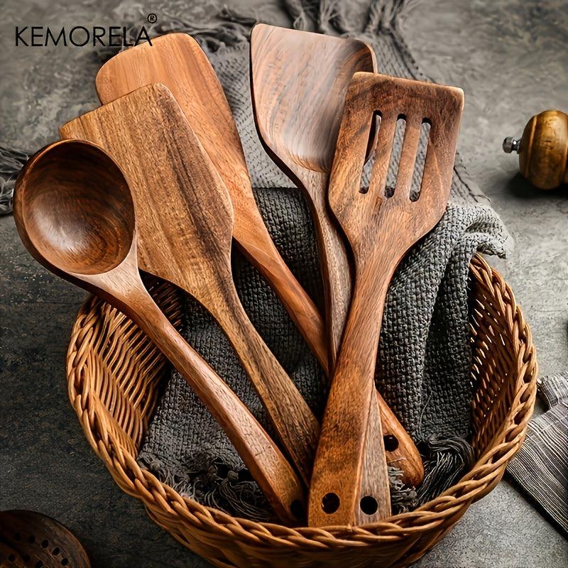 10PCS Wood Utensils for Cooking Set Spoon Spatula Ladle Kitchen Accessories