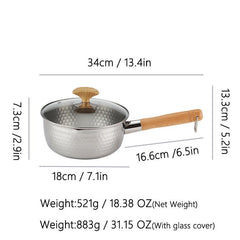 1pc Stainless Steel Saucepan with Capacity Markings and Beechwood Handle
