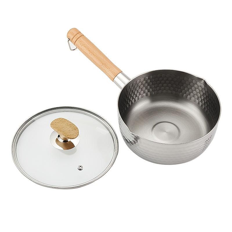 1pc Stainless Steel Saucepan with Capacity Markings and Beechwood Handle