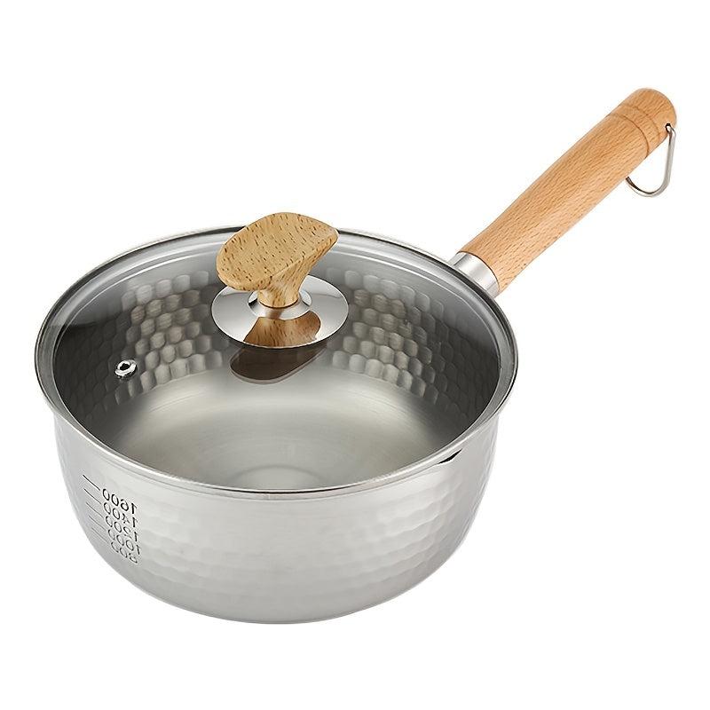 1pc Stainless Steel Saucepan with Capacity Markings and Beechwood Handle