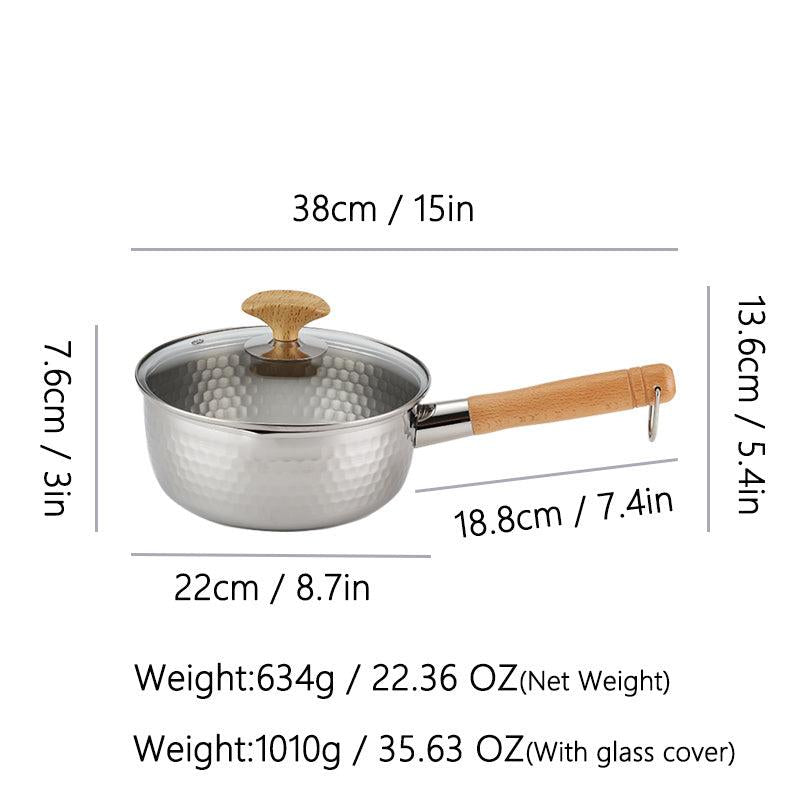 1pc Stainless Steel Saucepan with Capacity Markings and Beechwood Handle