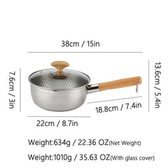 1pc Stainless Steel Saucepan with Capacity Markings and Beechwood Handle