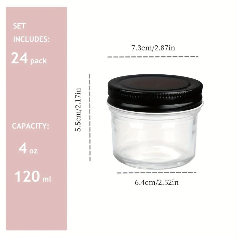 24 Pack Glass Jars With Airtight Lids - For Pickles, Pudding, Yogurt