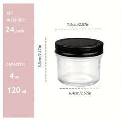 24 Pack Glass Jars With Airtight Lids - For Pickles, Pudding, Yogurt