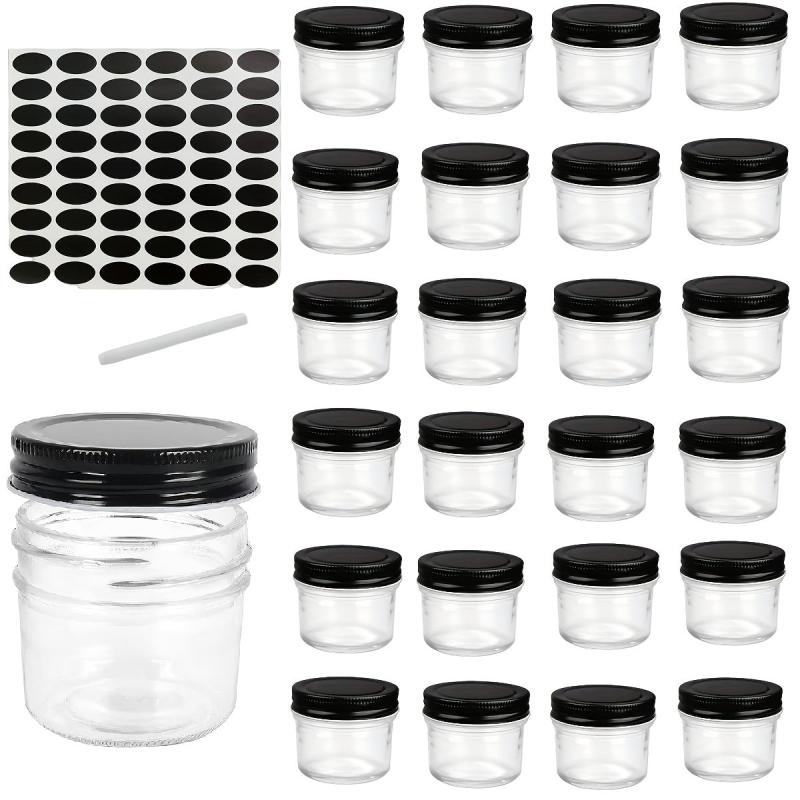 24 Pack Glass Jars With Airtight Lids - For Pickles, Pudding, Yogurt