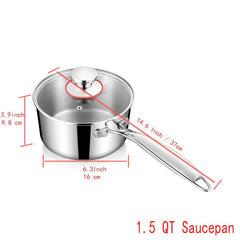 Stainless Steel Saucepan with Lid 16cm Kitchen Utensils