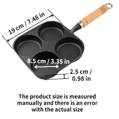 4-Hole Nonstick Fried Egg Pan with Wooden Handle for Home Kitchen
