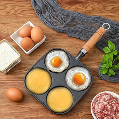 4-Hole Nonstick Fried Egg Pan with Wooden Handle for Home Kitchen