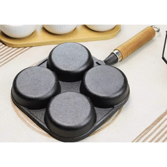 4-Hole Nonstick Fried Egg Pan with Wooden Handle for Home Kitchen