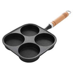 4-Hole Nonstick Fried Egg Pan with Wooden Handle for Home Kitchen