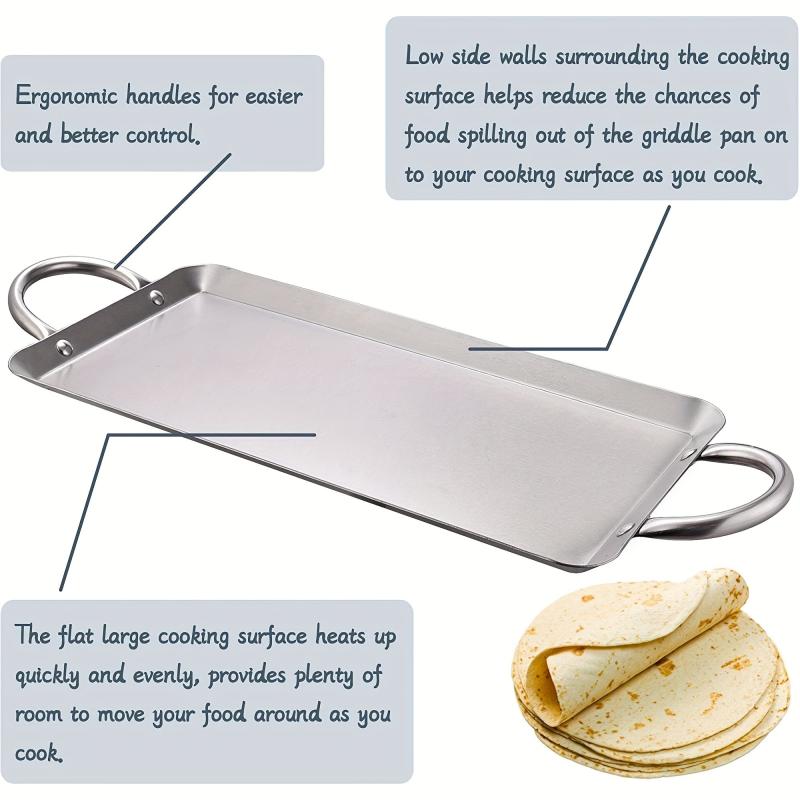 Stainless Steel Crepe Pan Comal Griddle for Tortillas Quesadillas Fajitas