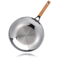 Nonstick Stainless Steel Frying Pan with Wood Handle & Glass Cover
