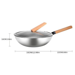 Nonstick Stainless Steel Frying Pan with Wood Handle & Glass Cover